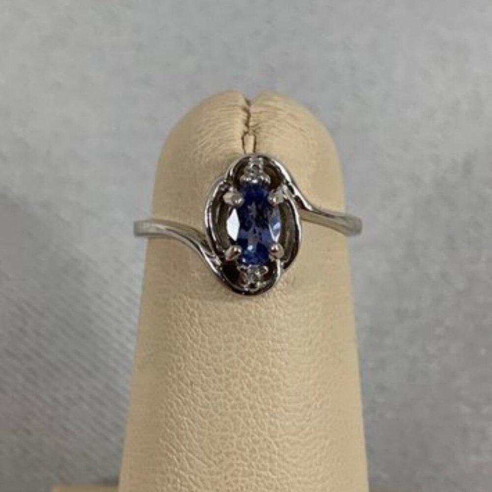 10K White Gold Sapphire and Diamond Ring
